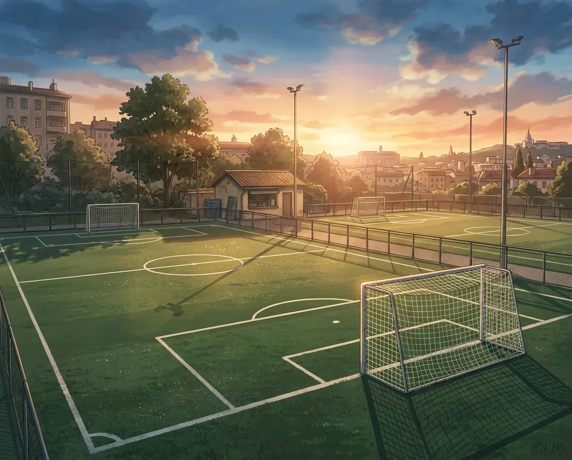 Empty pitch at golden hour — pure potential