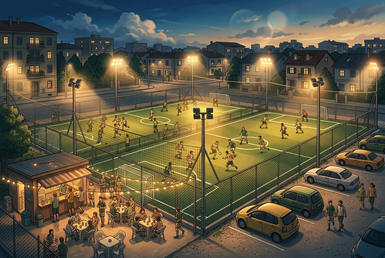 Aerial view of all pitches fully booked