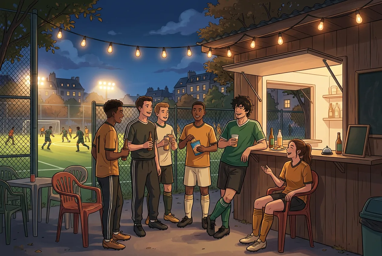 Players socializing at the venue kiosk