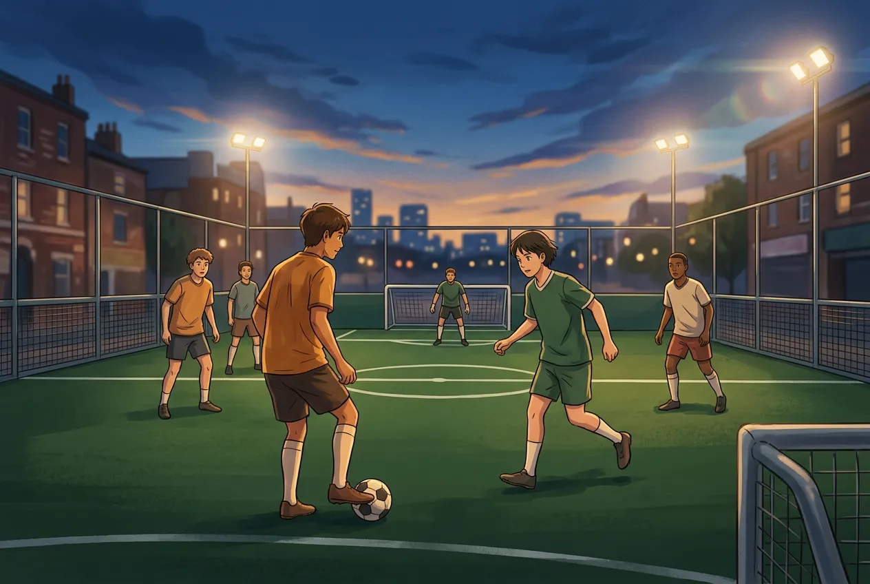 Playing 5v5 under floodlights