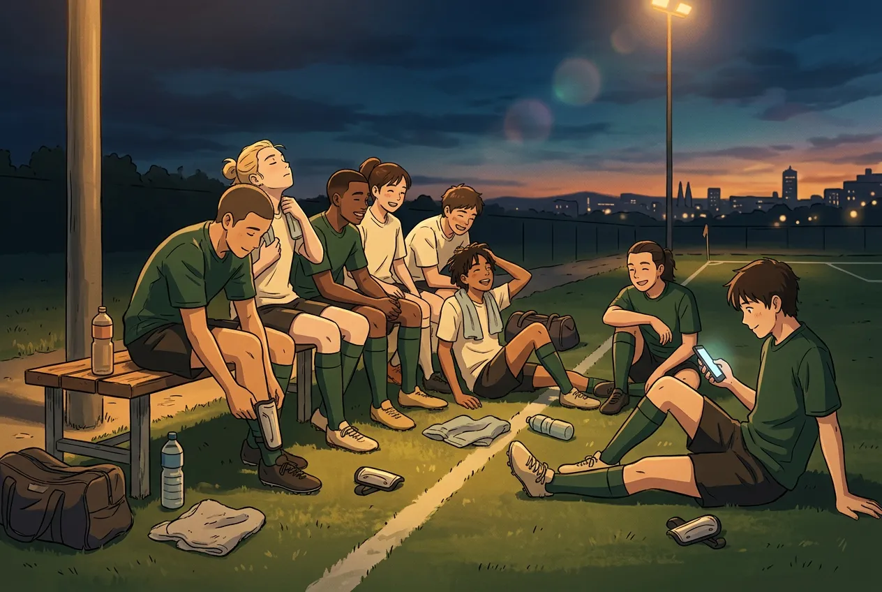 Post-game chill on the pitch side